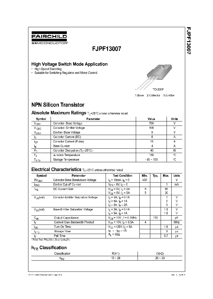 FJPF13007_163504.PDF Datasheet