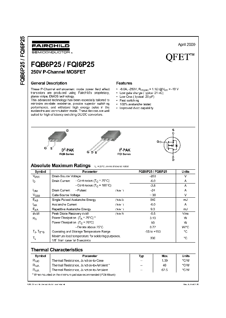 FQB6P25_78322.PDF Datasheet