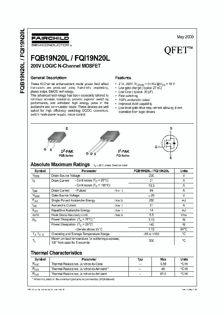 FQB19N20L_152945.PDF Datasheet