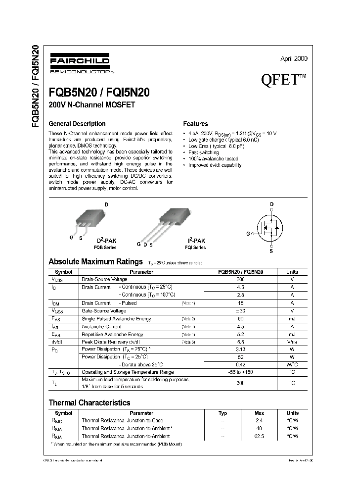 FQB5N20_38785.PDF Datasheet