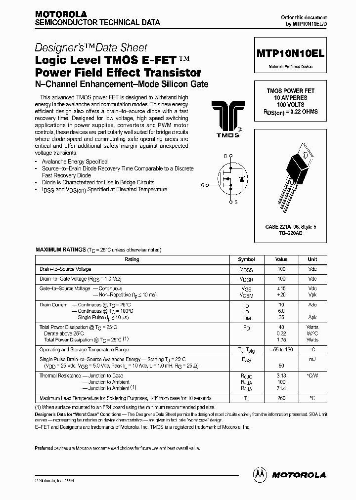 MTP10N10EL_64669.PDF Datasheet