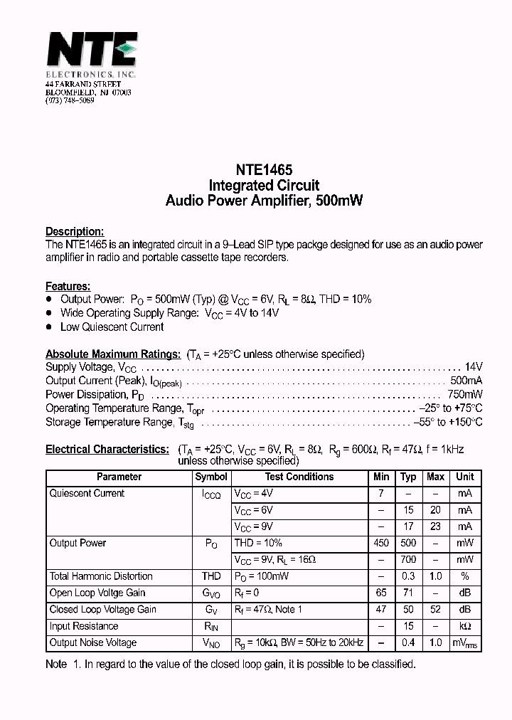 NTE1465_69728.PDF Datasheet