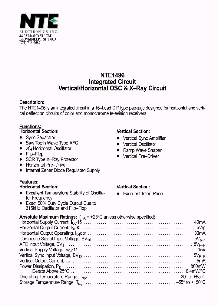 NTE1496_69743.PDF Datasheet