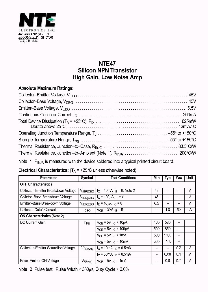 NTE47_69939.PDF Datasheet