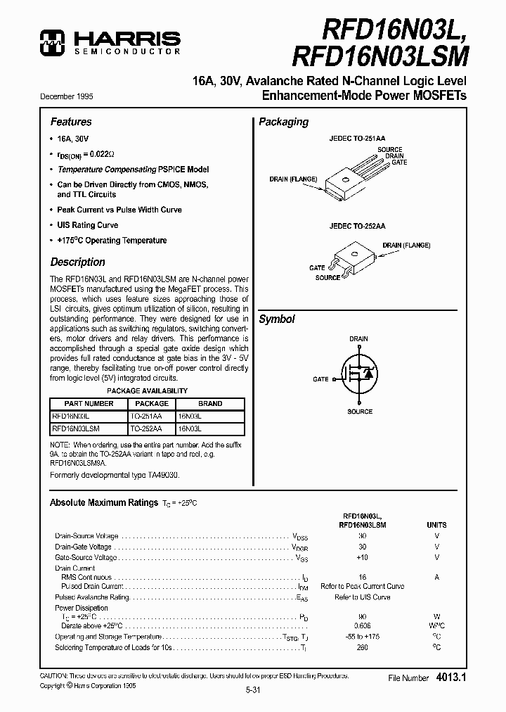 RFD16N03L_148312.PDF Datasheet