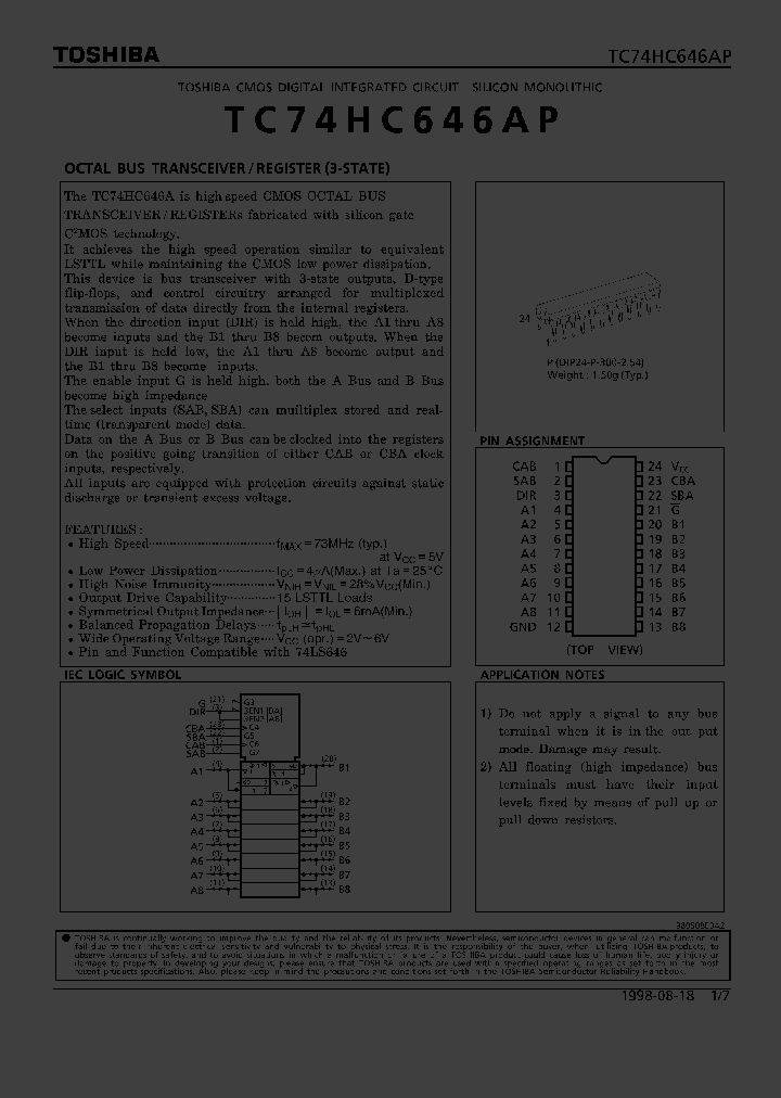 TC74HC646AP_101100.PDF Datasheet