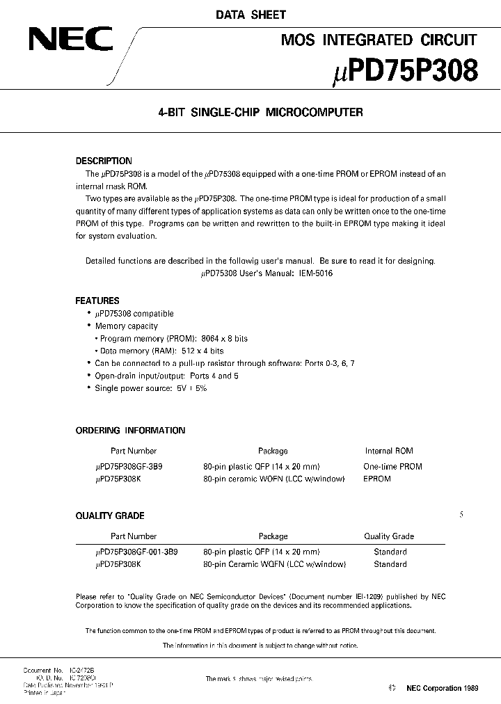 UPD75P308_98718.PDF Datasheet
