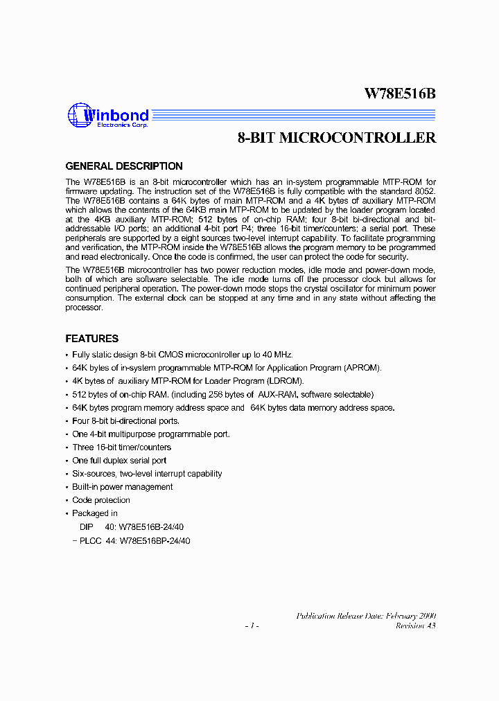 W78E516_52533.PDF Datasheet