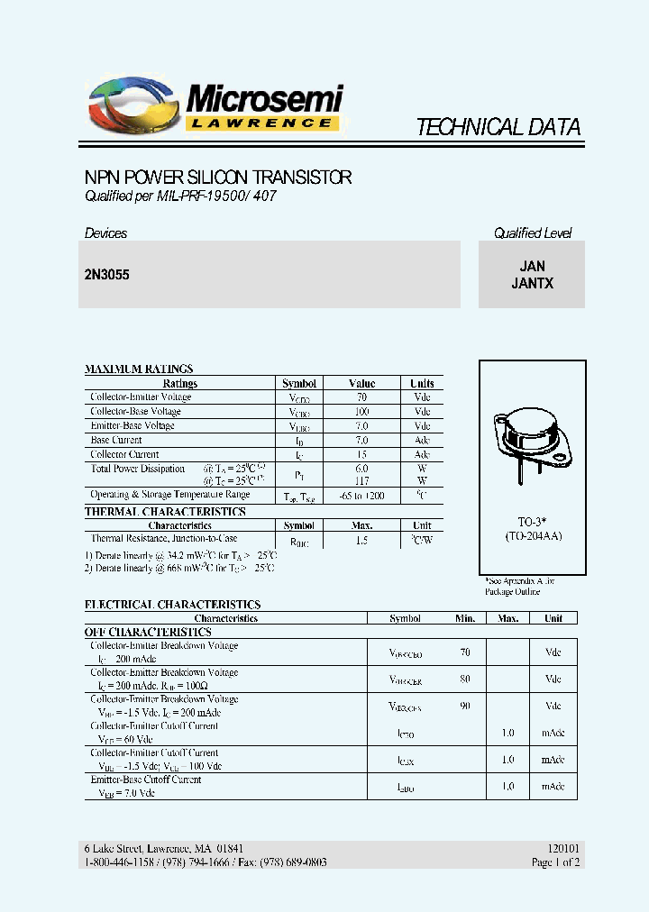 JANTX2N3055_259189.PDF Datasheet