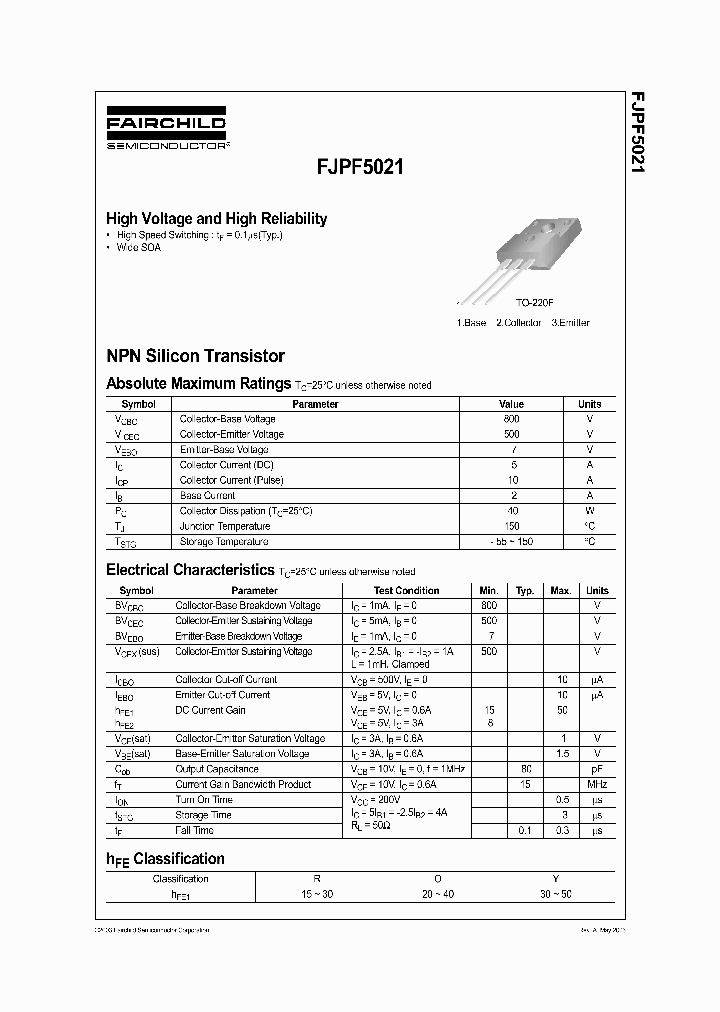 FJPF5021_251592.PDF Datasheet