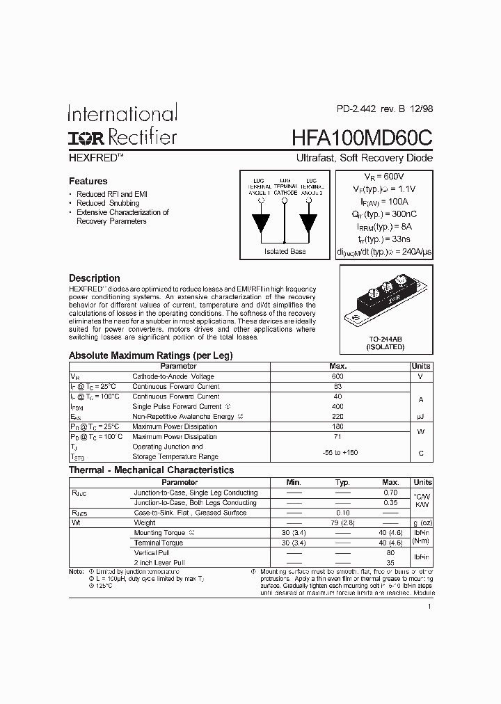 HFA100MD60C_291612.PDF Datasheet