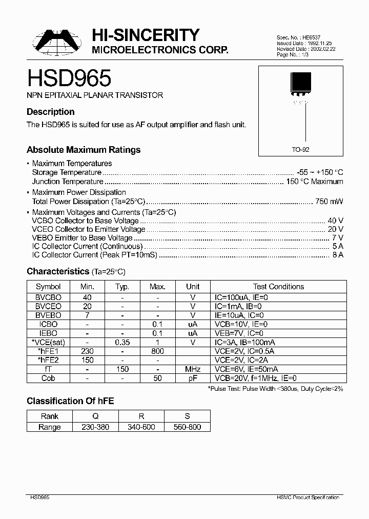 HSD965_304306.PDF Datasheet