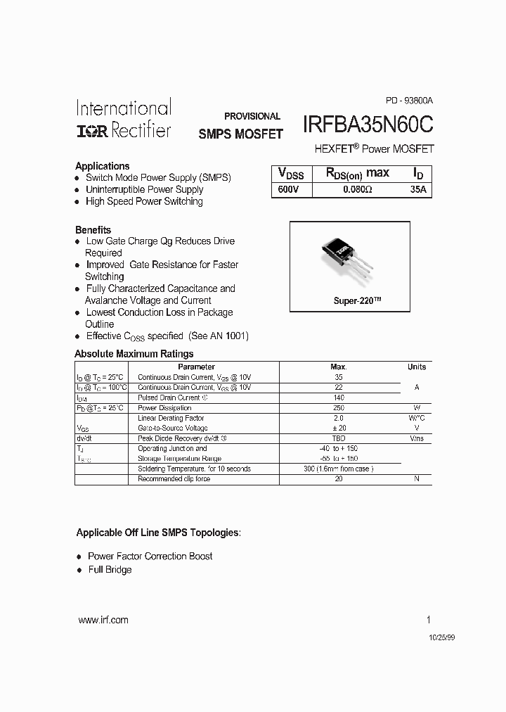 IRFBA35N60C_283751.PDF Datasheet