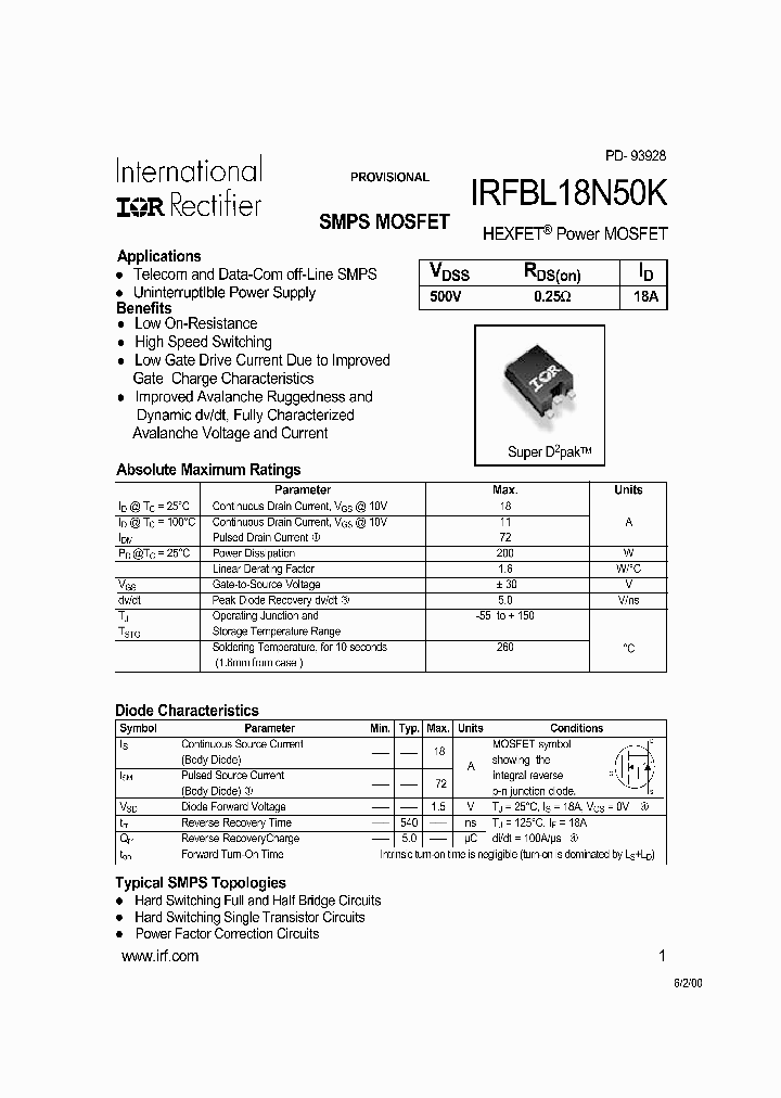 IRFBL18N50K_274376.PDF Datasheet