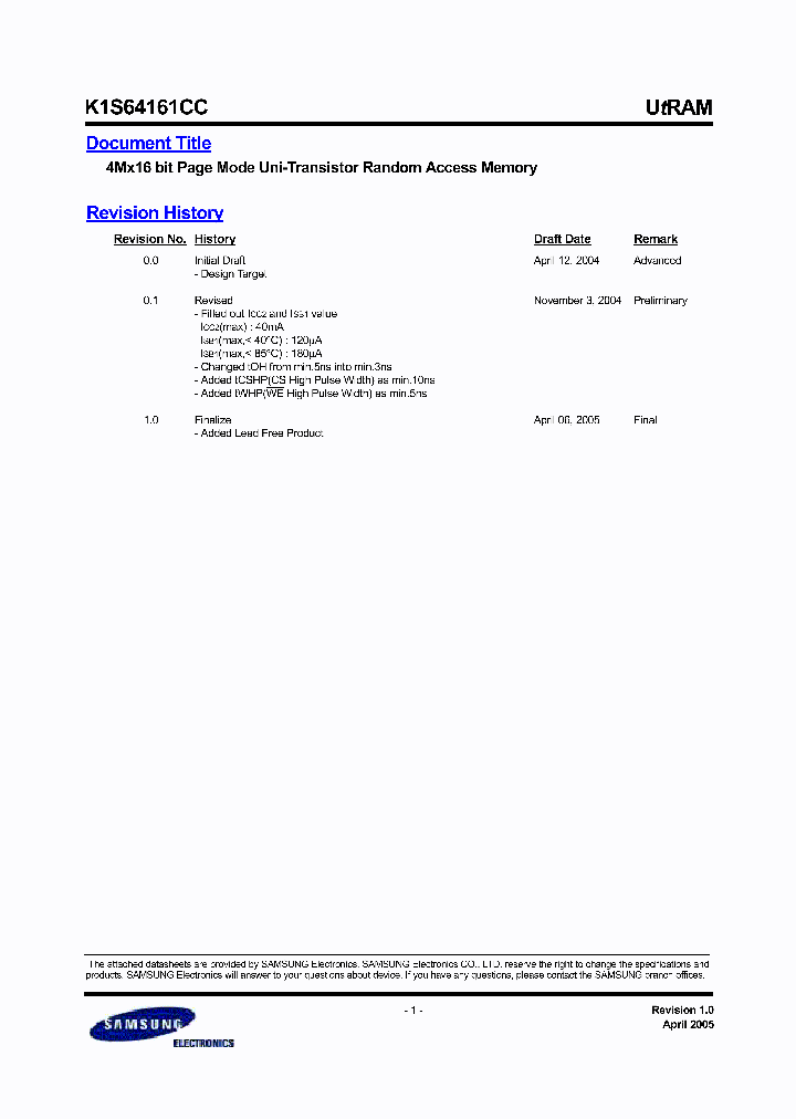 K1S64161CCNBSP_284691.PDF Datasheet