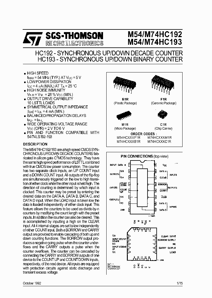 M54M74HC192_197329.PDF Datasheet