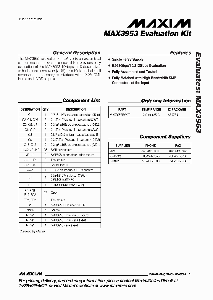 MAX3953EVKIT_276210.PDF Datasheet