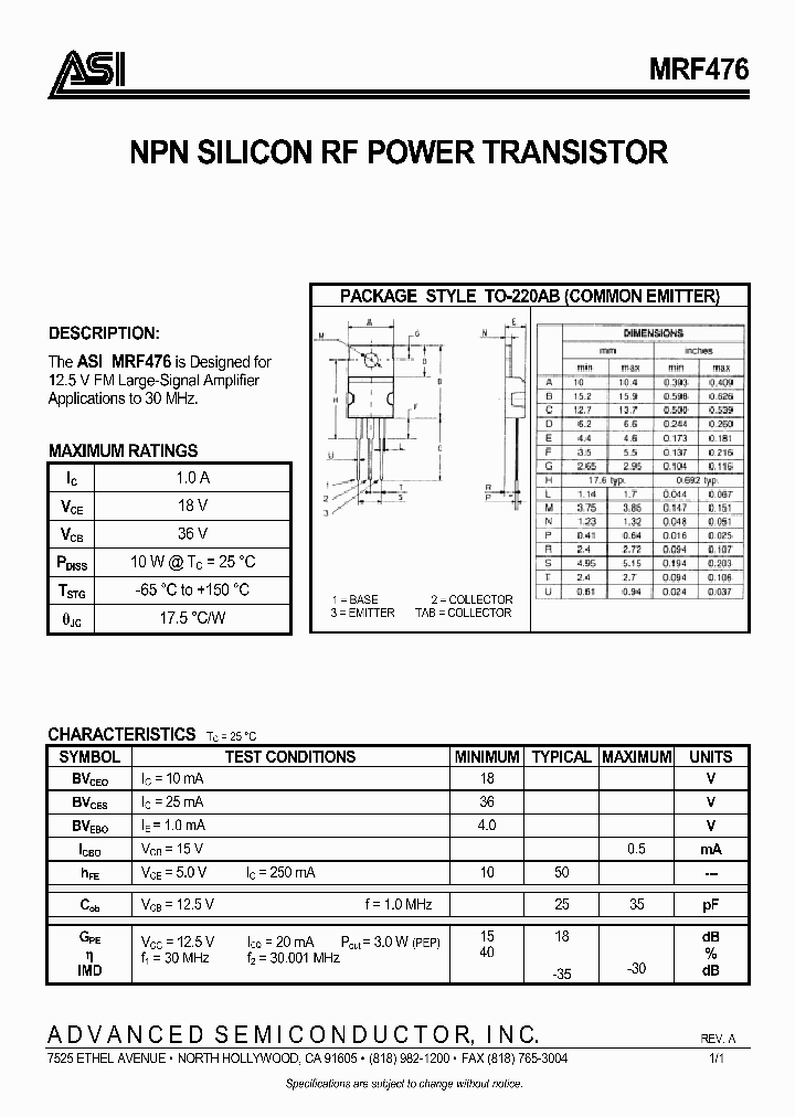 MRF476_241570.PDF Datasheet