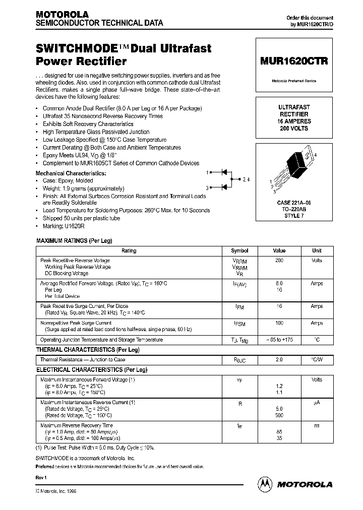 MUR1620CTR_165287.PDF Datasheet