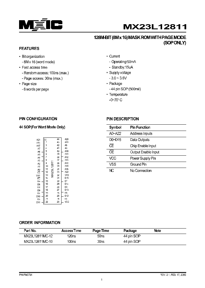 MX23L12811_302879.PDF Datasheet