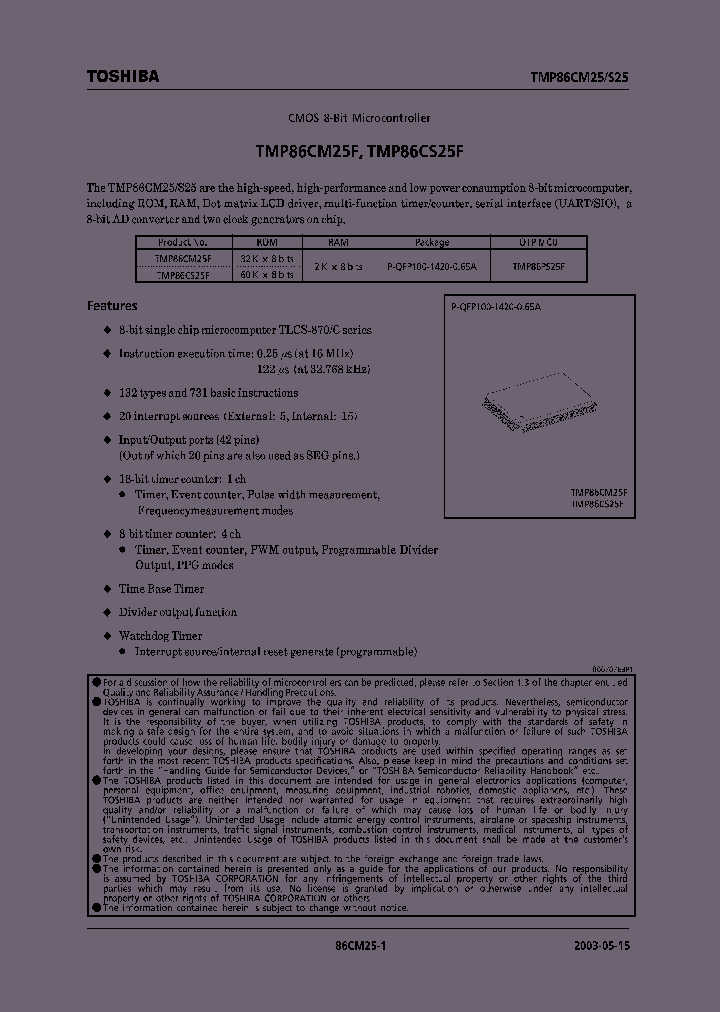 TMP86CS25F_219315.PDF Datasheet