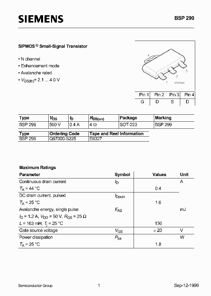 BSP299_232680.PDF Datasheet
