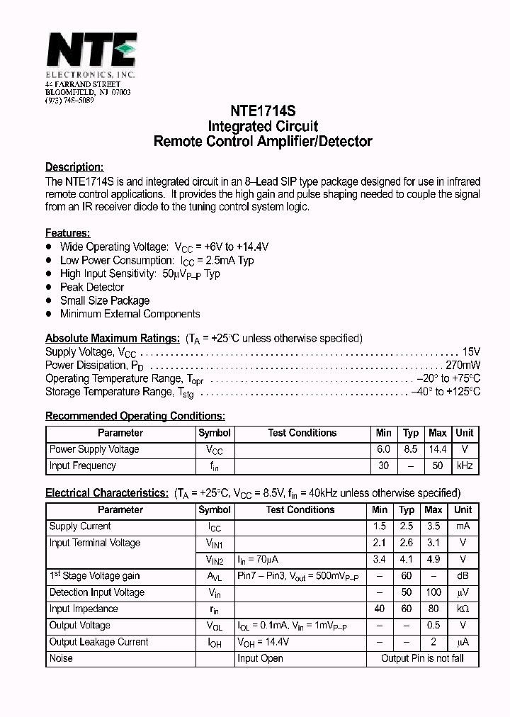 NTE1714S_212589.PDF Datasheet