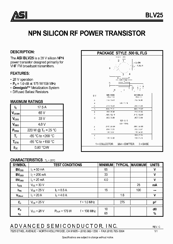 BLV25_346142.PDF Datasheet
