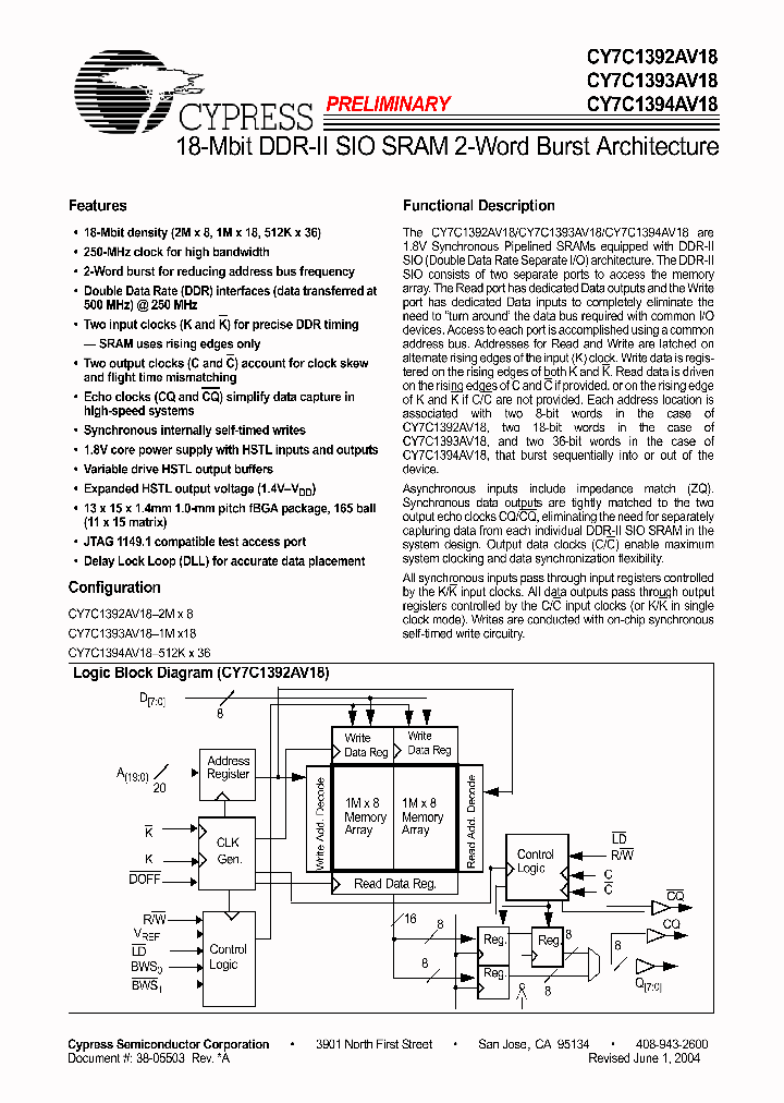 CY7C1394AV18_282367.PDF Datasheet