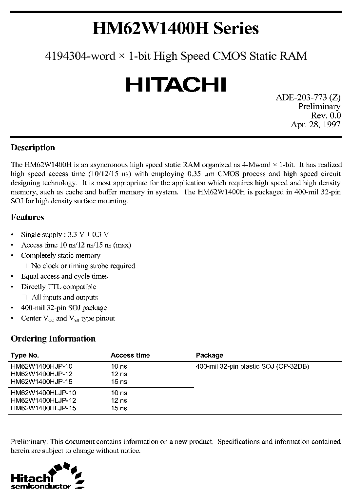HM62W1400HSERIES_318954.PDF Datasheet