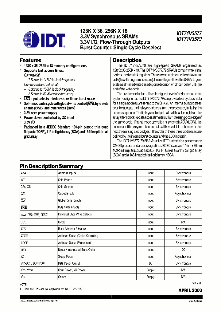 IDT71V3579_350966.PDF Datasheet