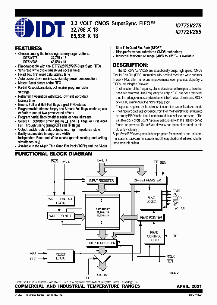 IDT72V275L15PFI_314211.PDF Datasheet