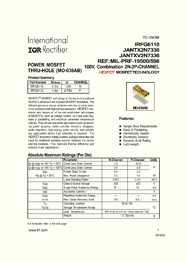 IRFG6110_309820.PDF Datasheet