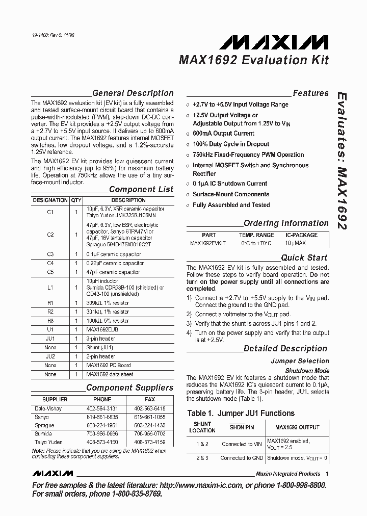 MAX1692EVKIT_362071.PDF Datasheet