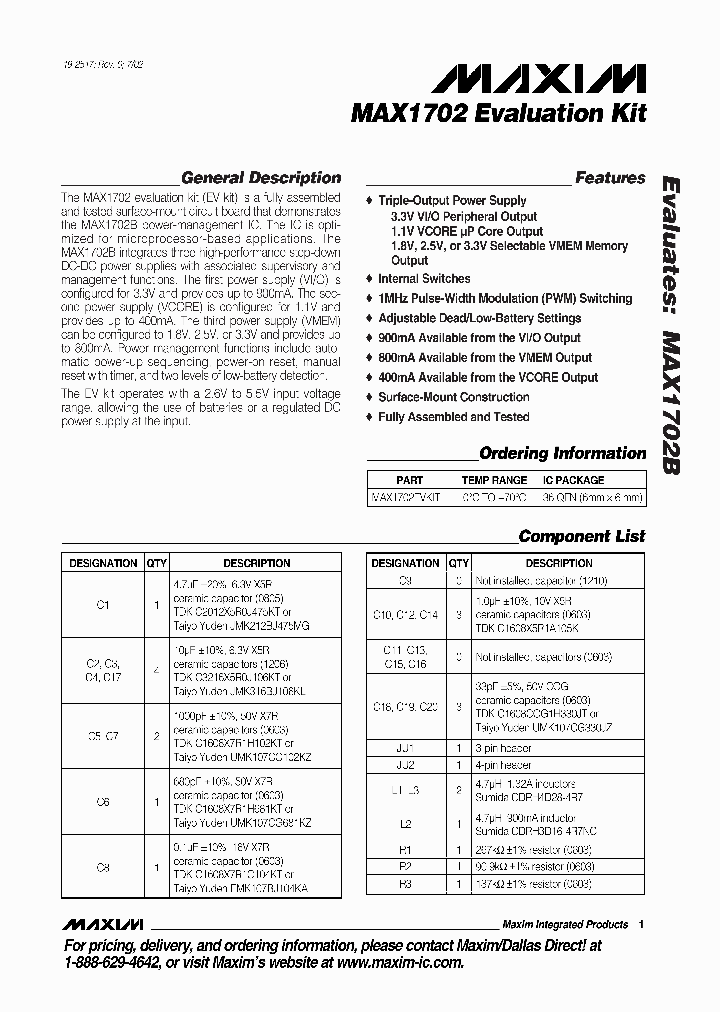 MAX1702EVKIT_357633.PDF Datasheet