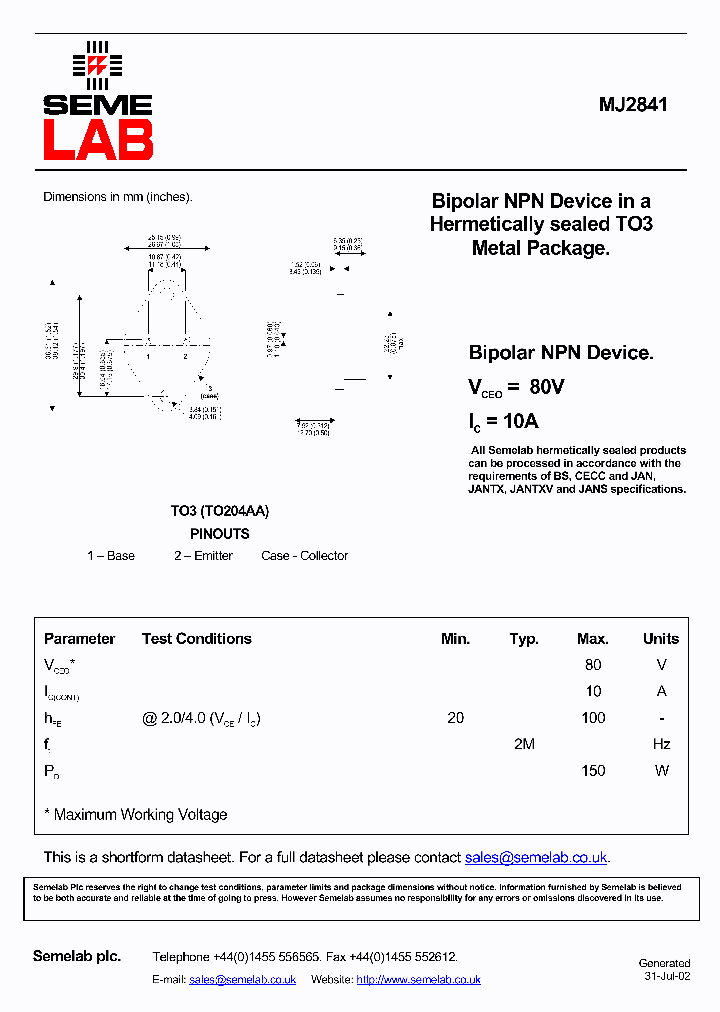 MJ2841_334687.PDF Datasheet