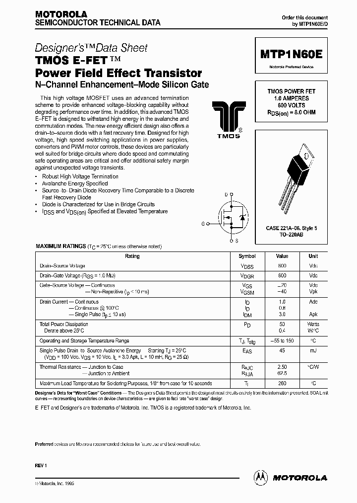 MTP1N60ED_340602.PDF Datasheet