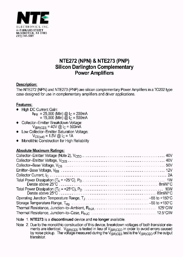 NTE272_329364.PDF Datasheet