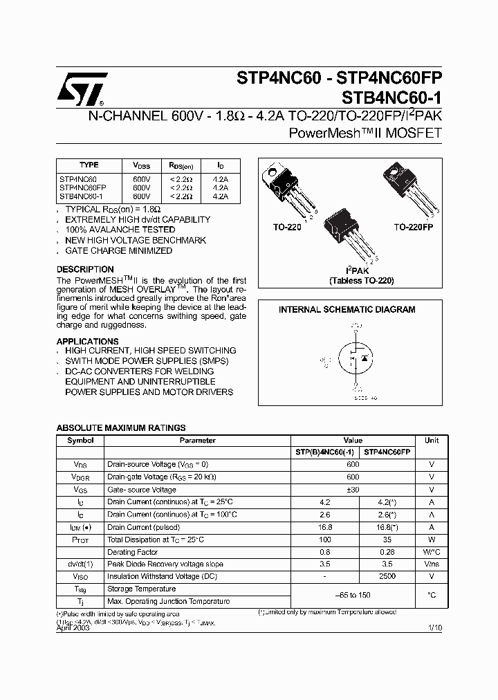 STP4NC60_159486.PDF Datasheet
