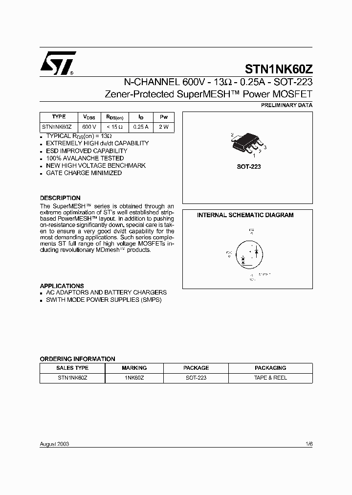 STN1NK60Z_329739.PDF Datasheet