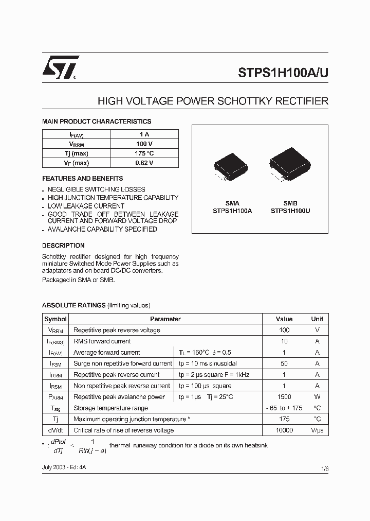 STPS1H100_317970.PDF Datasheet