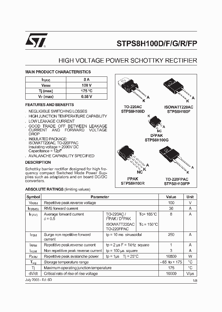 STPS8H100G-TR_199148.PDF Datasheet