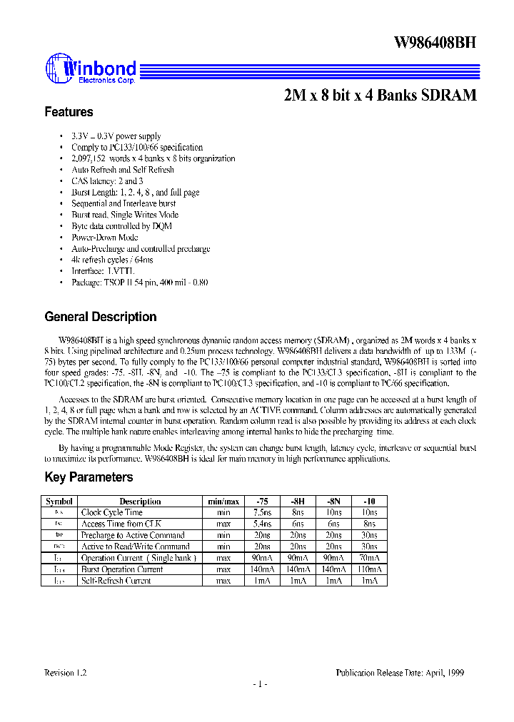 W986408BH_367912.PDF Datasheet