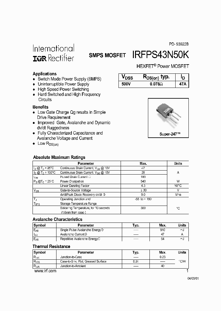 IRFPS43N50K_418565.PDF Datasheet