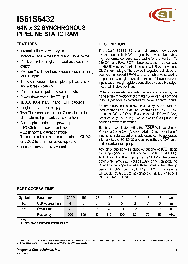 IS61S6432_431552.PDF Datasheet