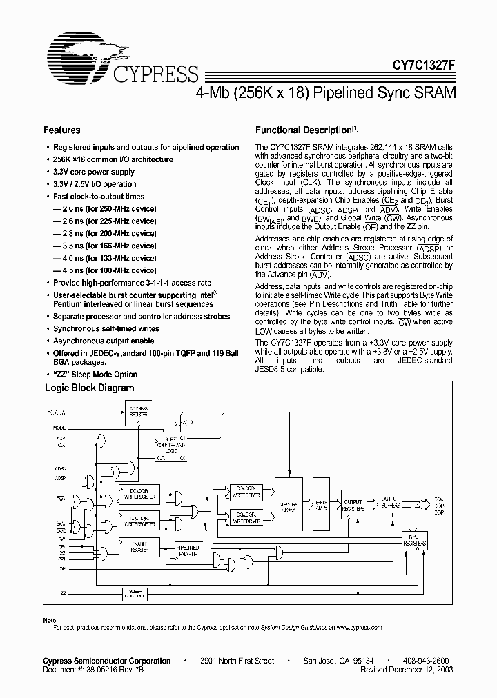 CY7C1327F-100AC_439646.PDF Datasheet