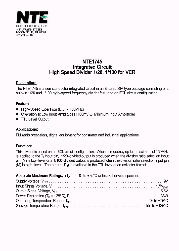 NTE1745_458345.PDF Datasheet