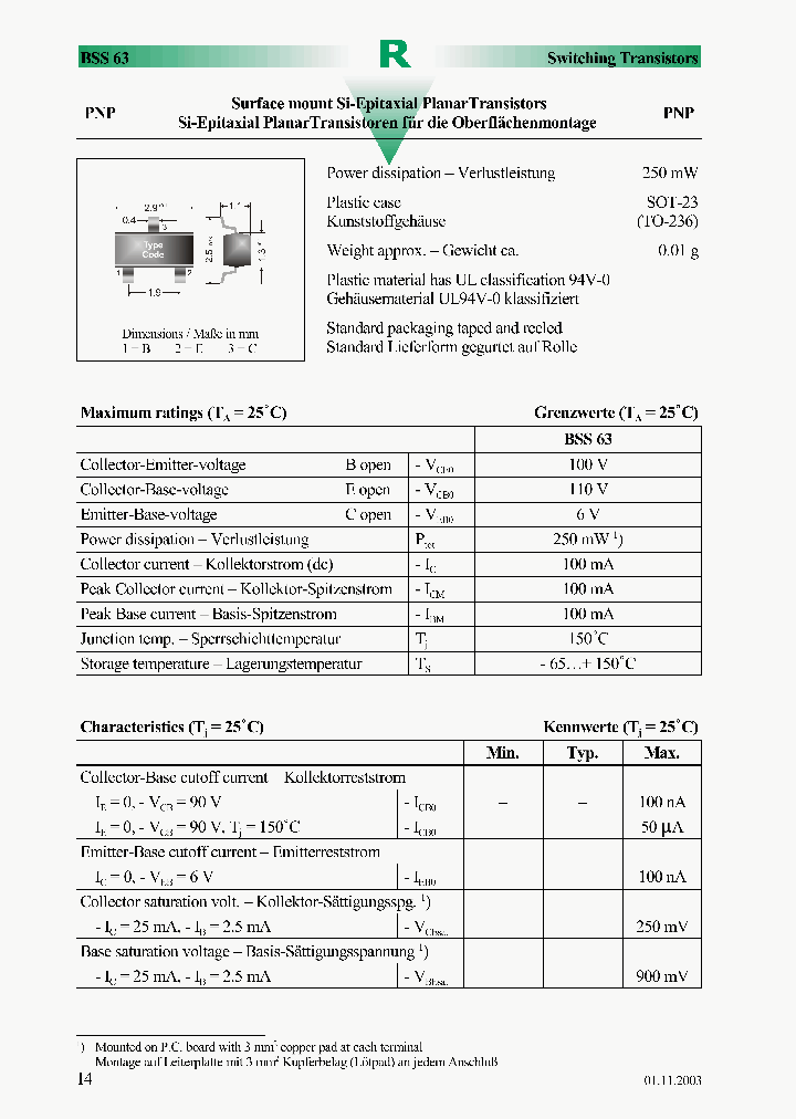BSS63_504020.PDF Datasheet
