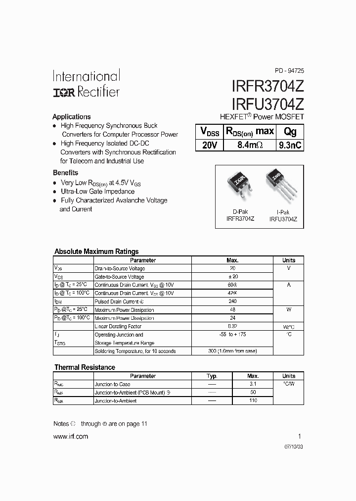 IRFU3704Z_516373.PDF Datasheet