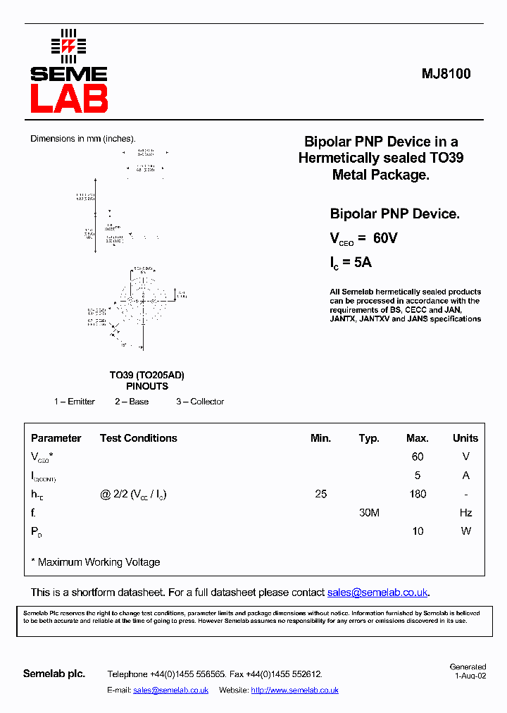 MJ8100_499788.PDF Datasheet